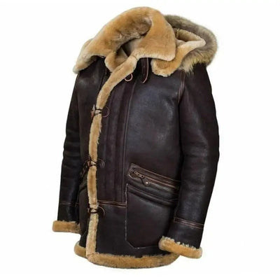Herren Lederjacke mit Fellimitat-Kapuze