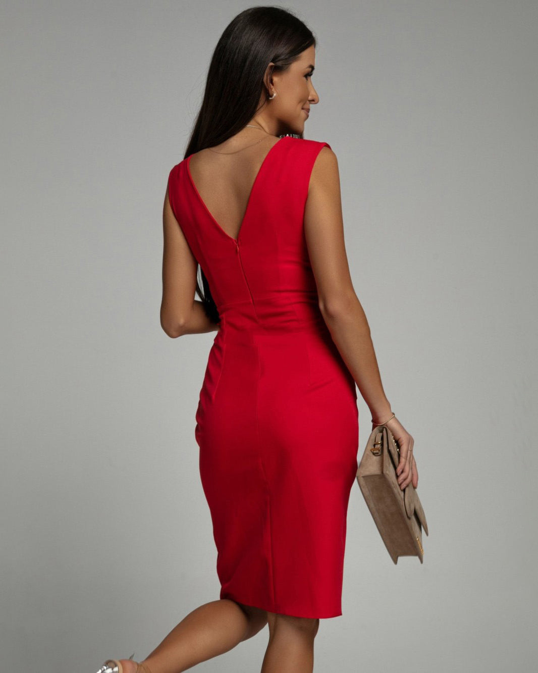 Florine | Taillierte Kleid mit V-Ausschnitt und Schlitz