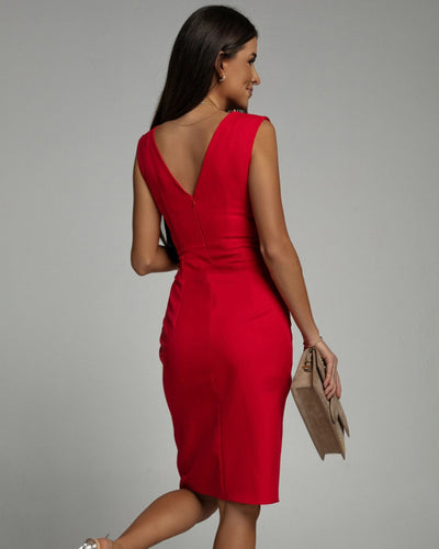 Florine | Taillierte Kleid mit V-Ausschnitt und Schlitz