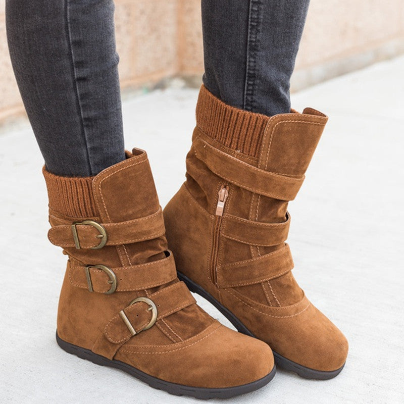 Nicola – Flache Damenstiefel mit dicker Baumwolle