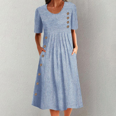 Finley - Klassisches gestreiftes Knopf-Midi-Kleid