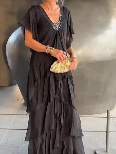 SAVANE | Elegantes Fließendes Langkleid mit V-Ausschnitt