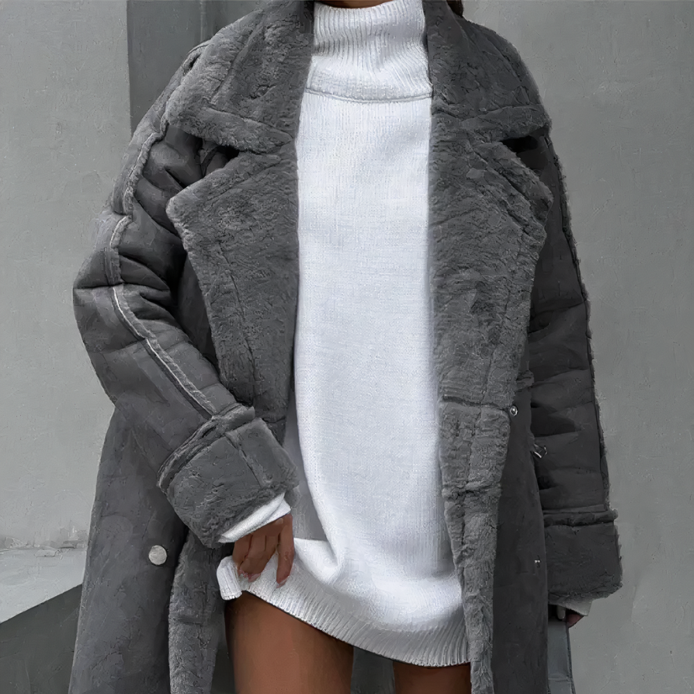 Lange Jacke aus Kunstpelz in Übergröße für Frauen