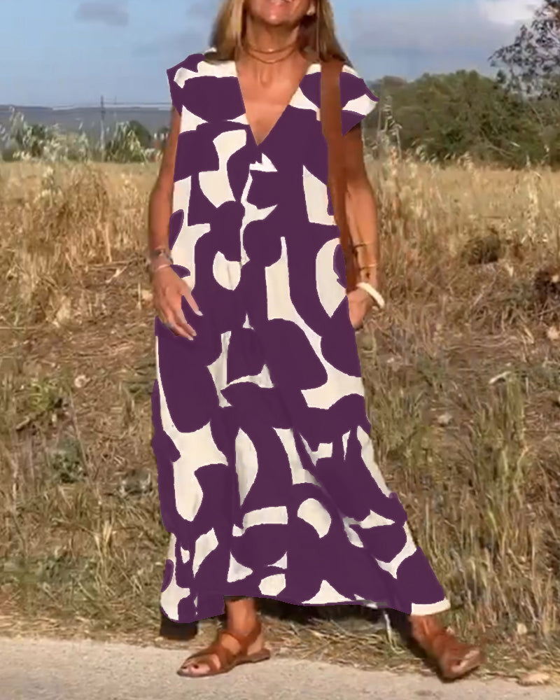 Stéphanie - Printed dress with V-neck