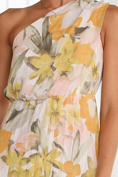 Caprice - Printed Dress with Off-Shoulder Design