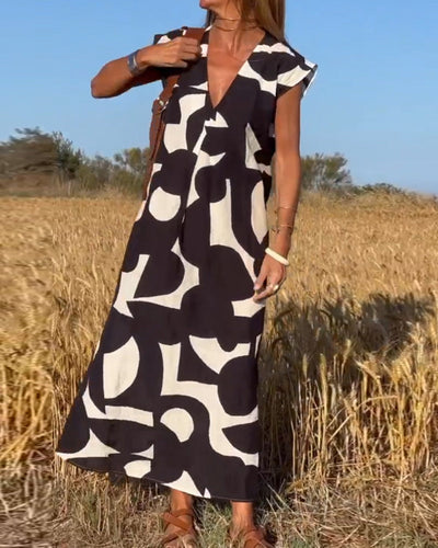 Stéphanie - Printed dress with V-neck
