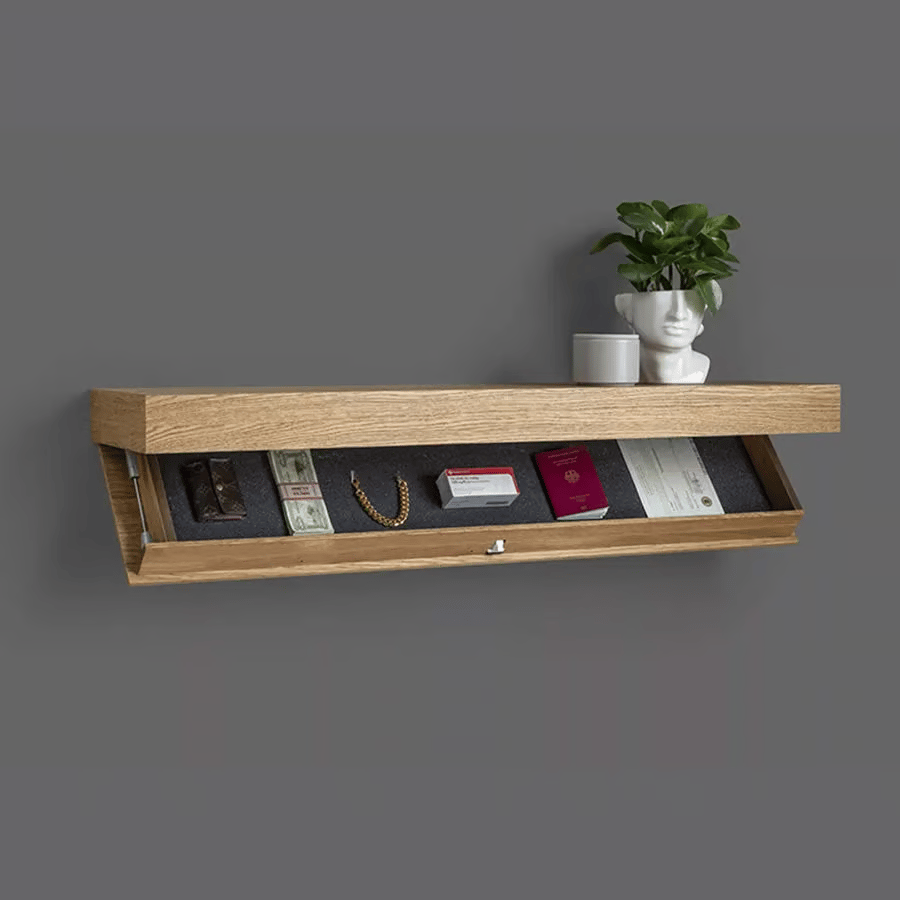 Wandregal mit Geheimfach | Massivholz | Schwebendes Design | Versteckte Aufbewahrung