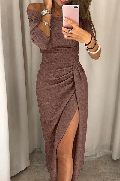 Amelie Glitzerndes Off-Shoulder Kleid mit Schlitz