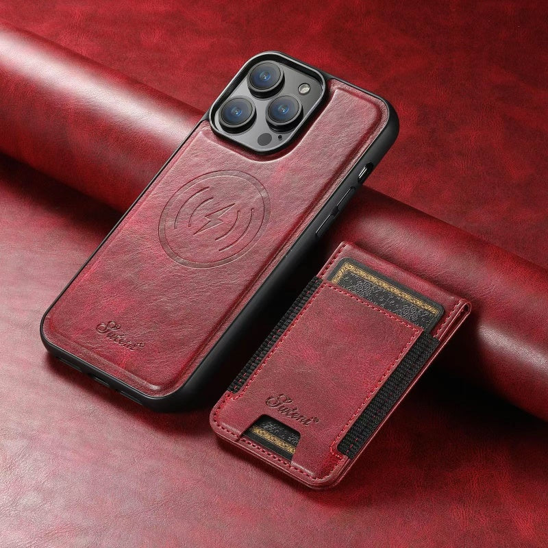 Leder Kartenetui iPhone Hülle: Magsafe, Drahtloses Laden (Kompatibel mit Magsafe)