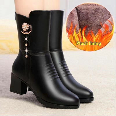 Mandy – Mittelkalbige Damenstiefel aus Baumwolle mit Weichem Veganleder