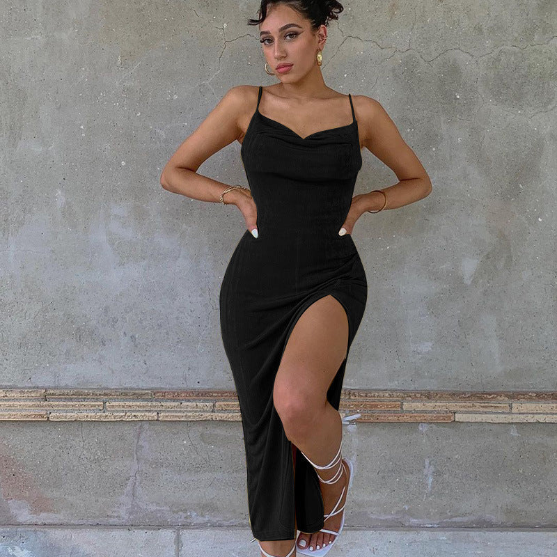 Francesca – Elegantes Damenkleid mit Schlitz und Trägern