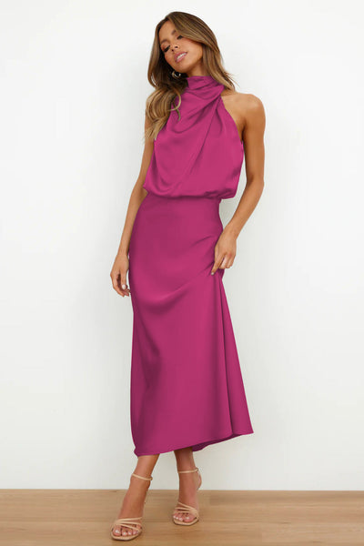 Valeria™ | Lange Satinrobe mit Halterneck