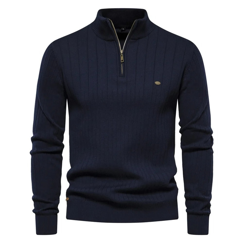 Herren Sweatshirt mit halbem Reißverschluss in einer Farbe