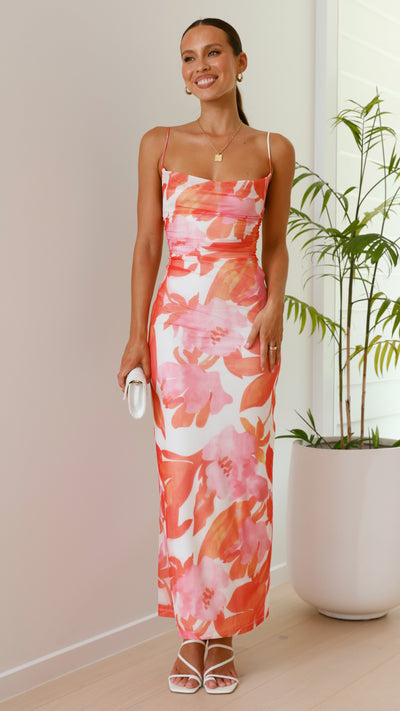 Figurbetontes Maxikleid – Sommerkleid mit Spaghettiträgern & Blumenprint
