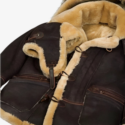 Herren Lederjacke mit Fellimitat-Kapuze