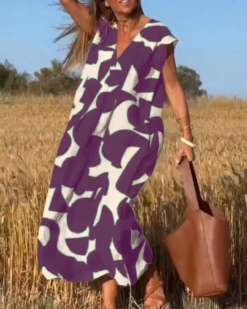 Stéphanie - Printed dress with V-neck