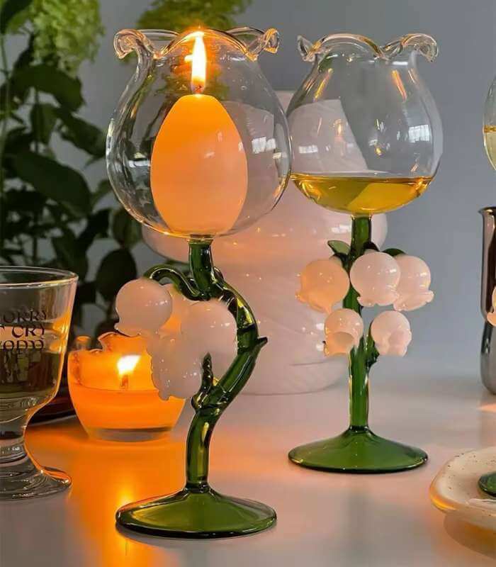 Maiglöckchen Glas Wein Champagnerglas Mundgeblasen 21 cm
