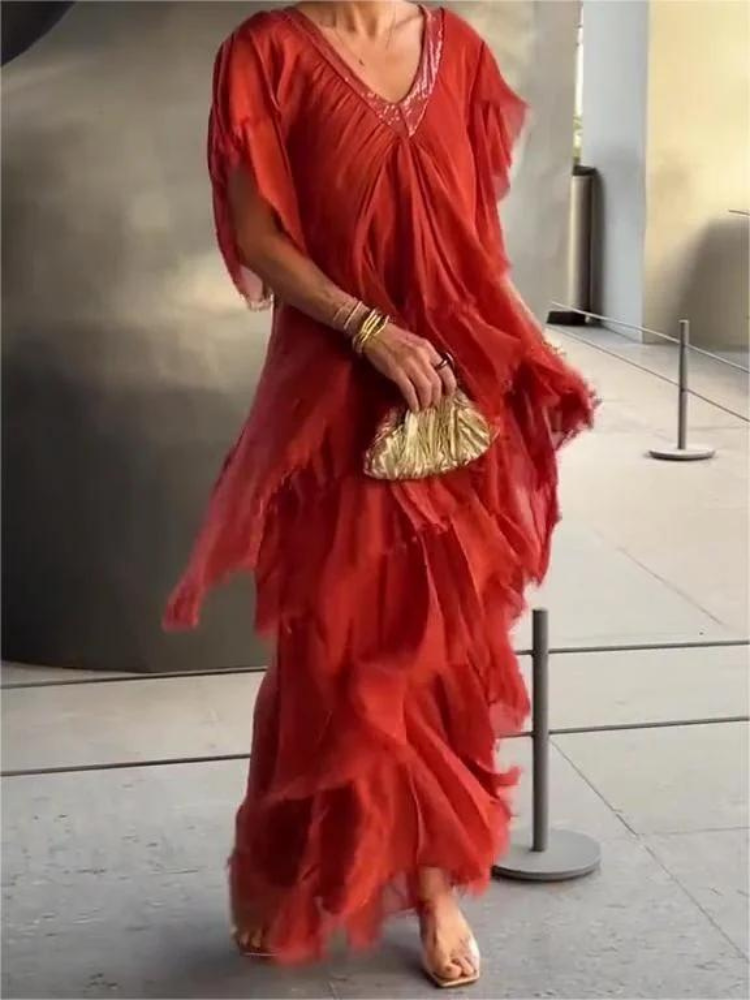 SAVANE | Elegantes Fließendes Langkleid mit V-Ausschnitt