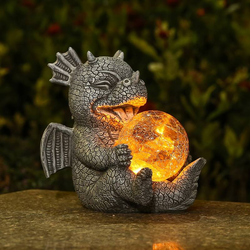 Gartenstatue - Draconis - Solarbeleuchtung - Harz-Drachenstatue Lampe