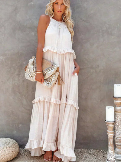 Sarah | Maxikleid mit Volants und Halter (Fast ausverkauft)