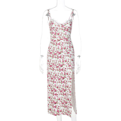 Jessie – Langes Kleid mit Spitzenblumenmuster und sexy Schlitz