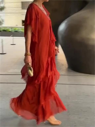 SAVANE | Elegantes Fließendes Langkleid mit V-Ausschnitt