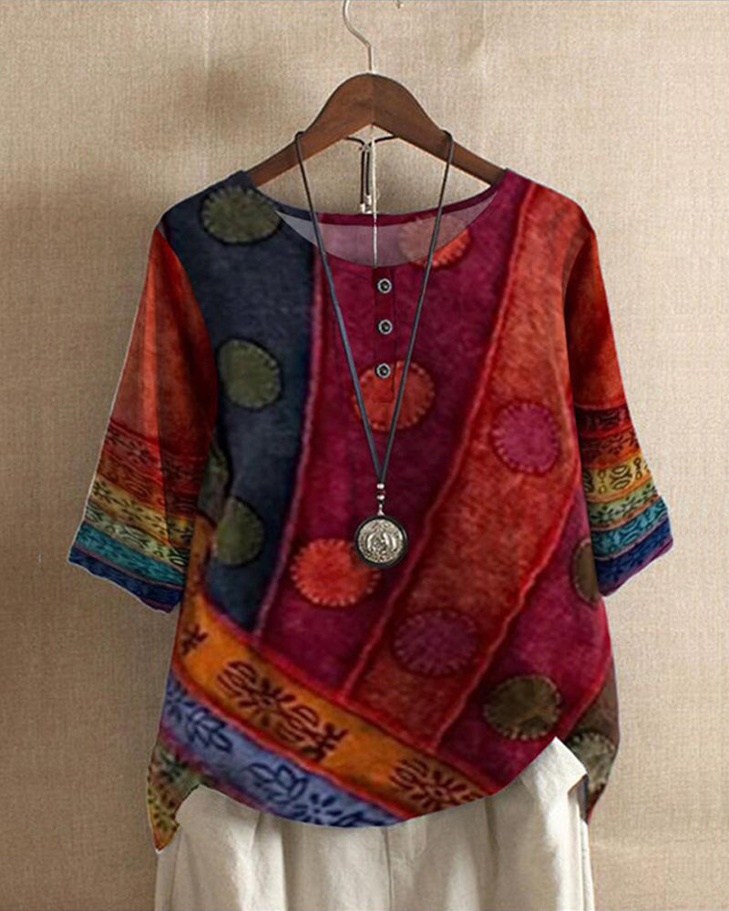 Olivia Must-have Vintage-Top mit Boho-Print