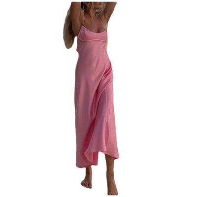 Sophie – Elegantes Satin-Maxikleid mit schmalen Trägern für Damen