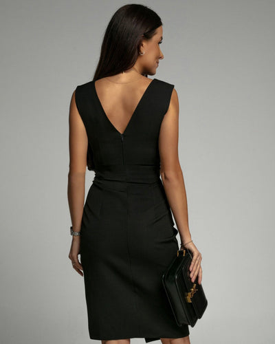 Florine | Taillierte Kleid mit V-Ausschnitt und Schlitz