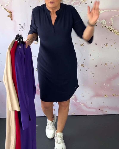 Emily™ | Einfarbiges Kleid mit V-Ausschnitt