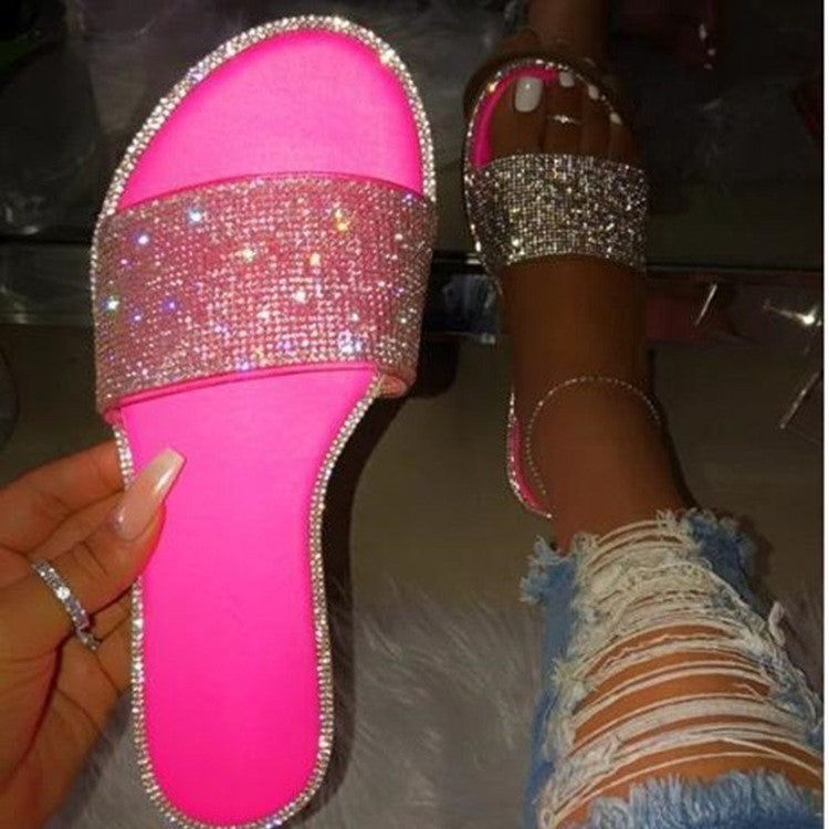 Natasha – Große Strass-Sandalen und Pantoletten für Damen mit niedrigem Absatz