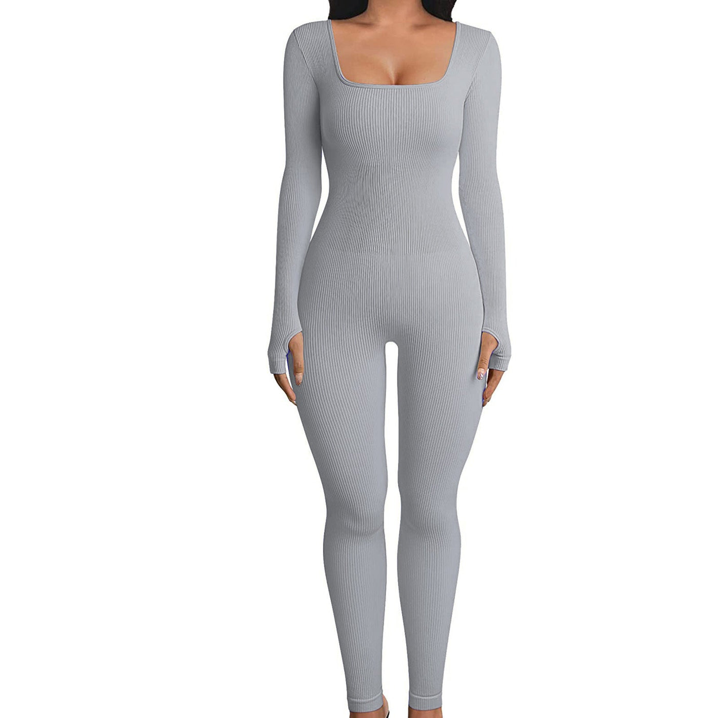Christine – Stylischer Sport-Jumpsuit mit langem Arm und quadratischem Kragen