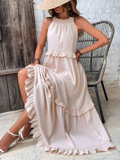 Sarah | Maxikleid mit Volants und Halter (Fast ausverkauft)