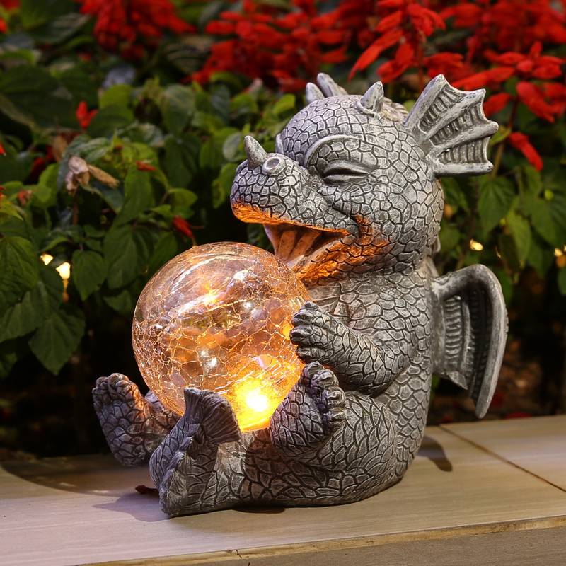 Gartenstatue - Draconis - Solarbeleuchtung - Harz-Drachenstatue Lampe