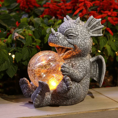 Gartenstatue - Draconis - Solarbeleuchtung - Harz-Drachenstatue Lampe