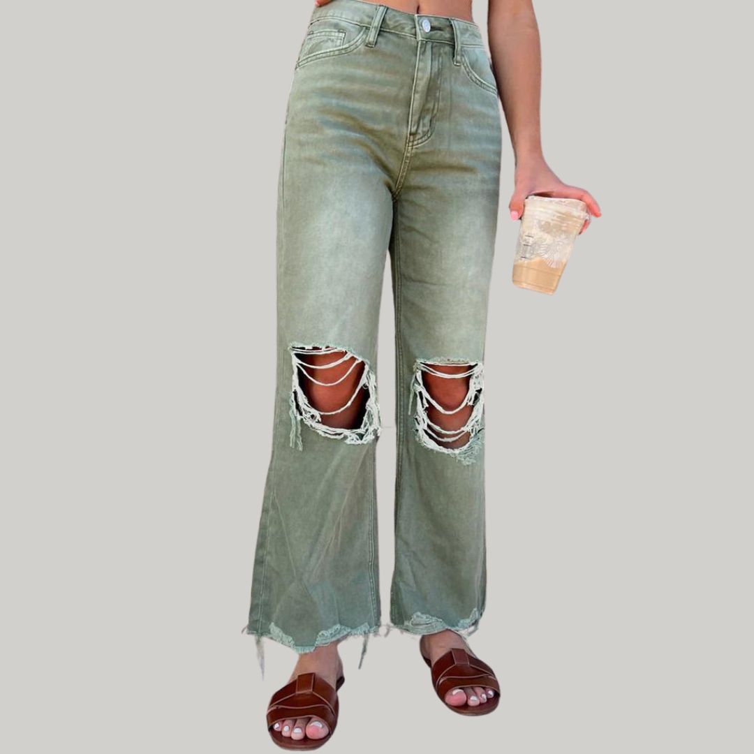 Flared Jeans mit verwitterten Knien