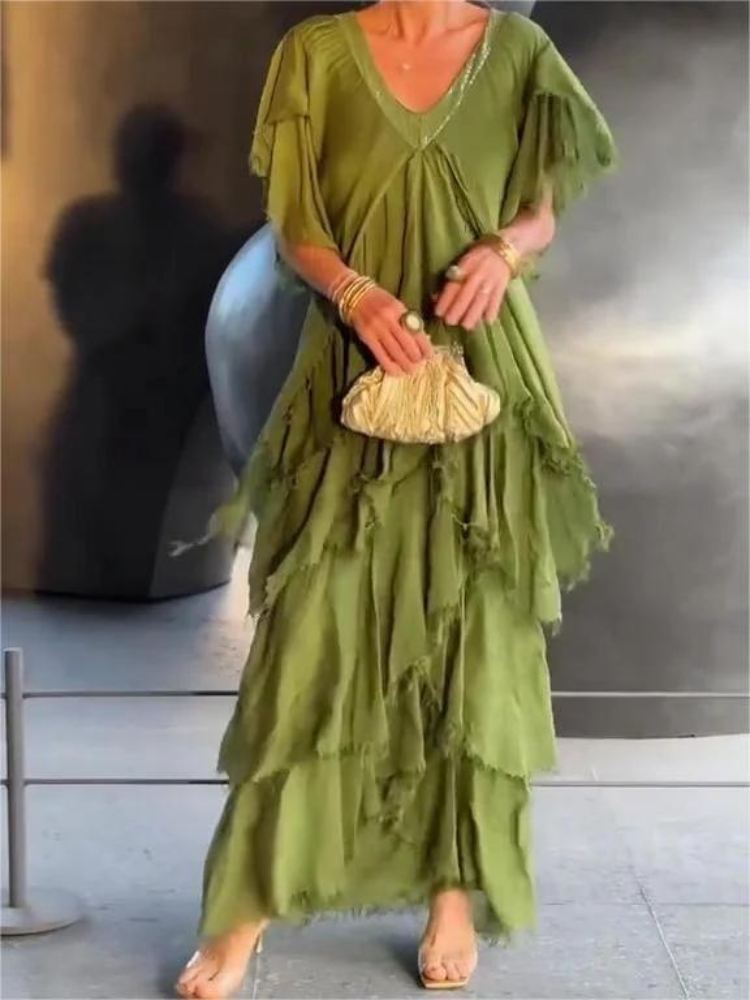 SAVANE | Elegantes Fließendes Langkleid mit V-Ausschnitt