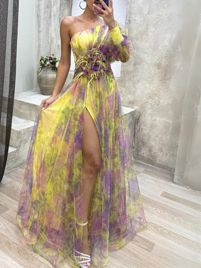 Kayla - Asymmetrical Floral Long Dress