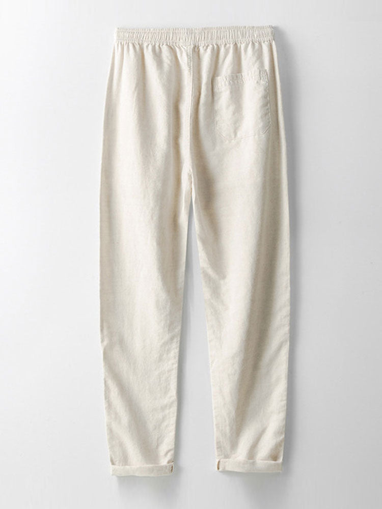 Gestreiftes Hemd mit Knopfleiste aus Baumwollmischung und Leinenhose mit geradem Bein