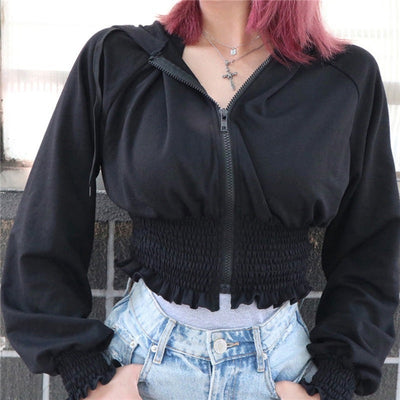 Helen – Slimmer Damenhoodie in Uni-Farbe mit hohem Bund