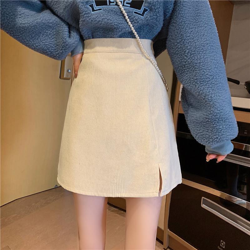 Rebecca – Retro Cord A-Linien Minirock mit hohem Bund