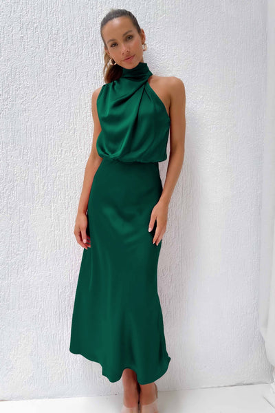 Valeria™ | Lange Satinrobe mit Halterneck