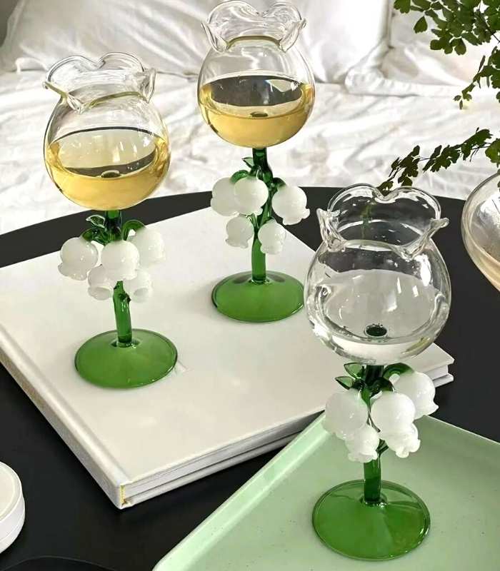 Maiglöckchen Glas Wein Champagnerglas Mundgeblasen 21 cm