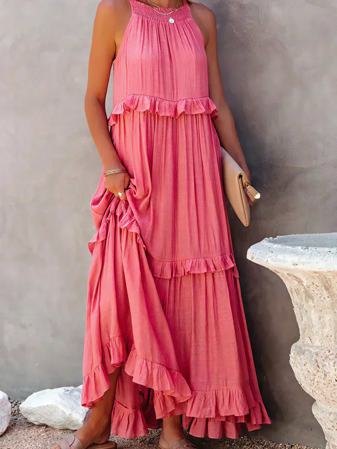 Sarah | Maxikleid mit Volants und Halter (Fast ausverkauft)