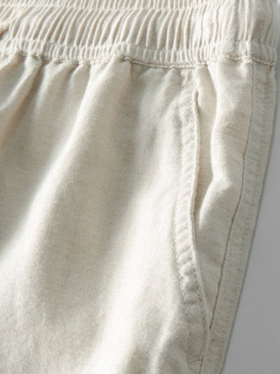 Gestreiftes kubanisches Hemd aus Baumwollmischung und Leinenhose mit geradem Bein