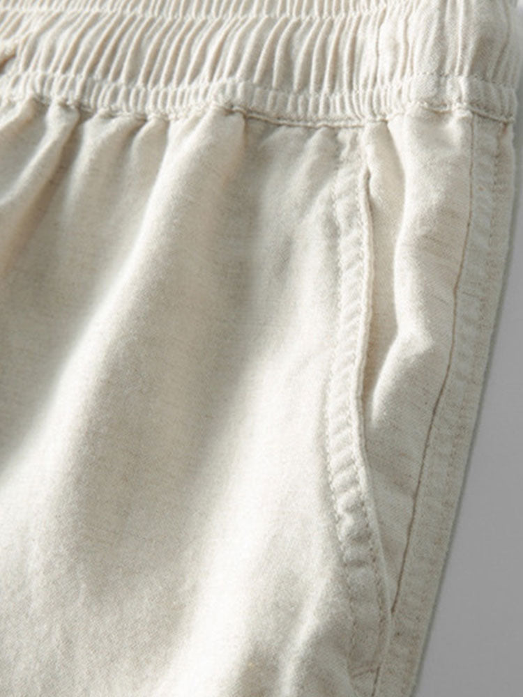 Gestreiftes Hemd mit Knopfleiste aus Baumwollmischung und Leinenhose mit geradem Bein