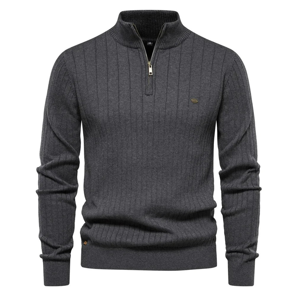 Herren Sweatshirt mit halbem Reißverschluss in einer Farbe