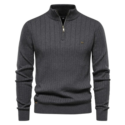 Herren Sweatshirt mit halbem Reißverschluss in einer Farbe