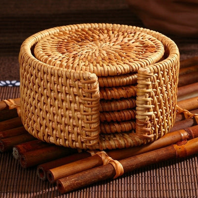 6-teiliges Rattan Untersetzer Set