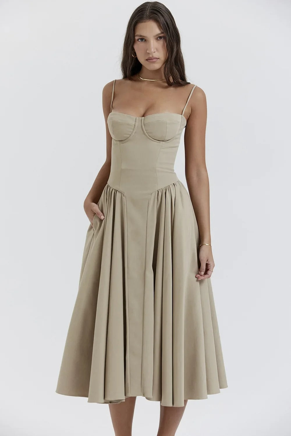 Bärbel | Ärmelloses Midikleid mit Korsettschnitt